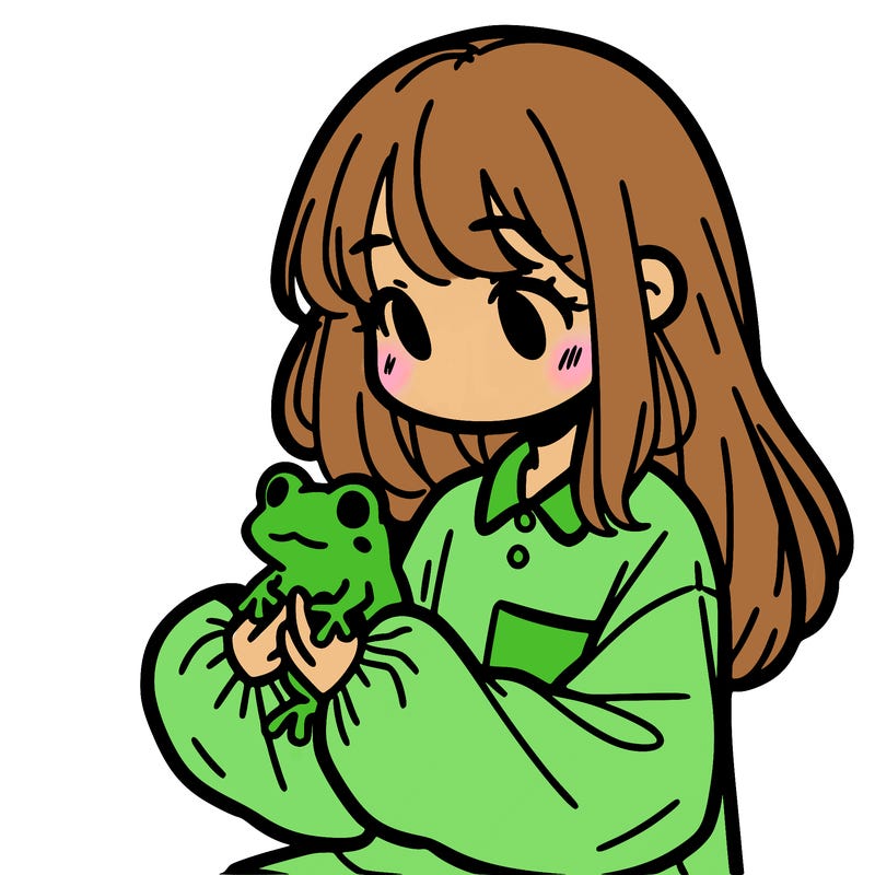 girl with long hair and a oversized shirt. and she is holding a frog