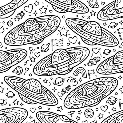 Journey through a vibrant galaxy of lenticular planets adorned with symbols of love and diversity. This engaging coloring page is perfect for celebrating Pride Month with a unique celestial twist.