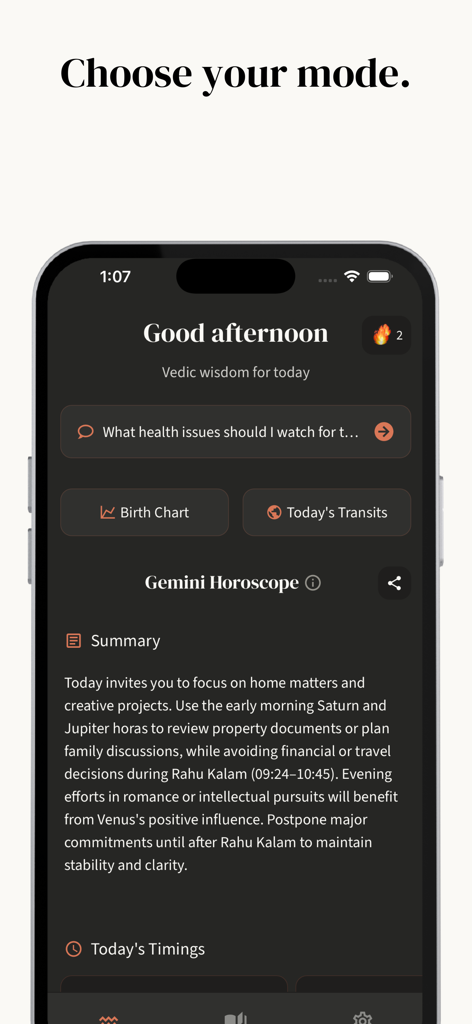 Om.AI – AI Astrology & Kundli - Om AI app interface showing daily Gemini horoscope and Vedic astrology insights