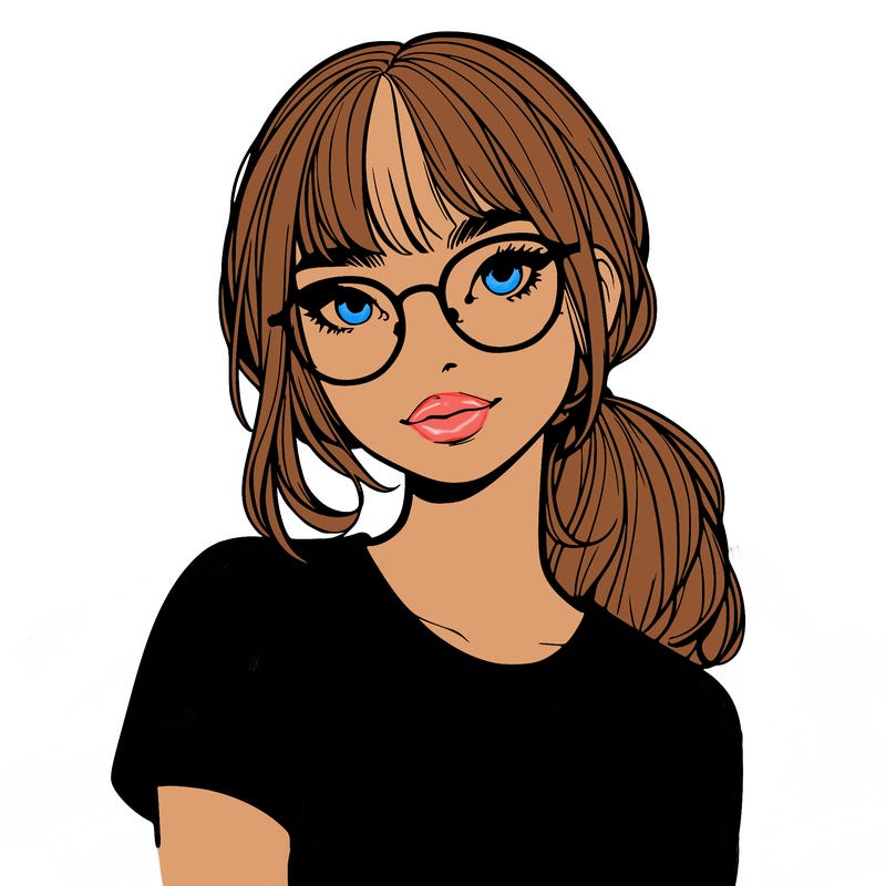 realistic girl with freckles and clear glasses