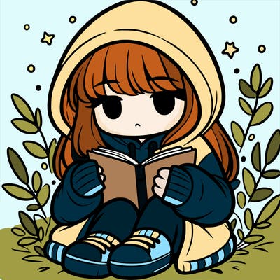 girl in oversized hoodie reading a book