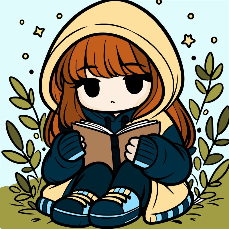 girl in oversized hoodie reading a book