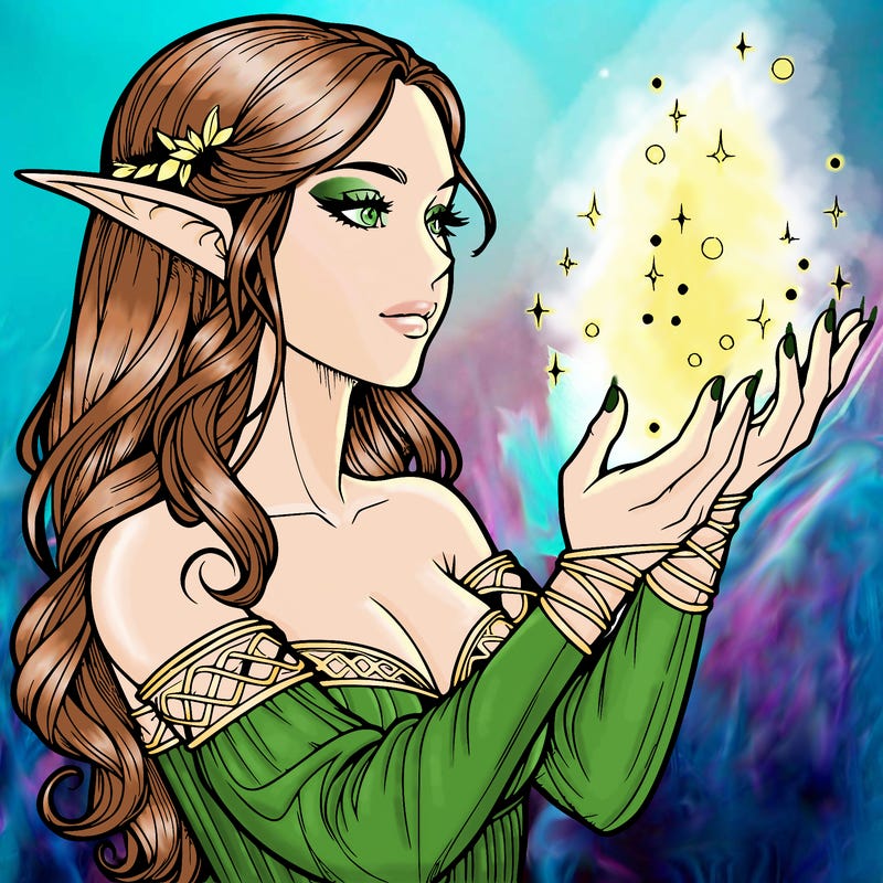realistic elf girl doing magic