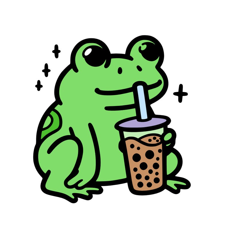 frog drinking boba tea
