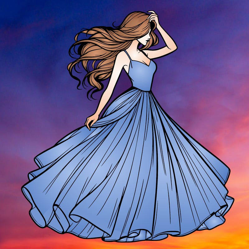 realistic woman with dress flowing in the wind