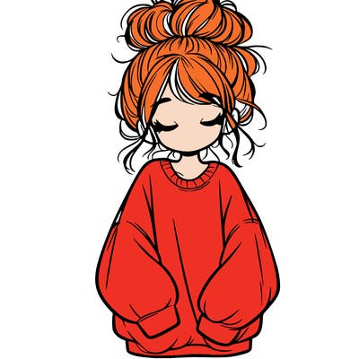 girl with baggy sweatshirt and messy bun
