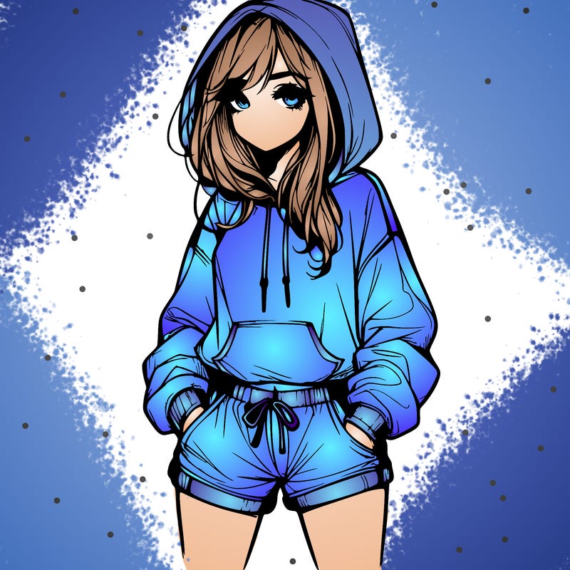 realistic girl in shorts and hoodie