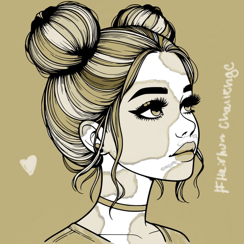 realistic girl with buns on the top of her head