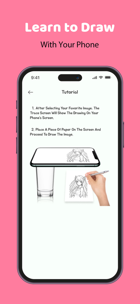 Tutorial showing how to learn to draw by tracing an image from a phone screen onto paper