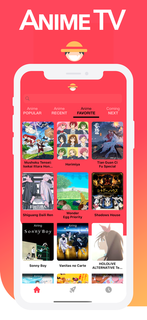アニメポスターを備えたAnime TVアプリのお気に入り画面