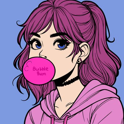 teenage girl blowing bubble gum