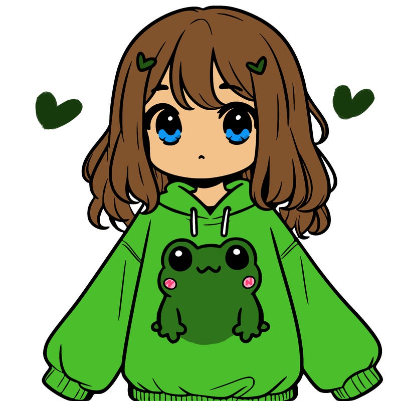 girl wearing frogging sweatshirt