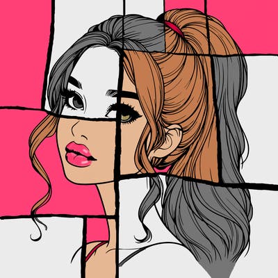 realistic girl with a ponytail on her hair and lips