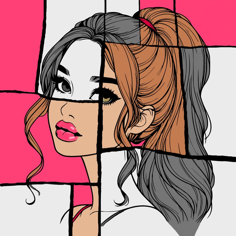 realistic girl with a ponytail on her hair and lips