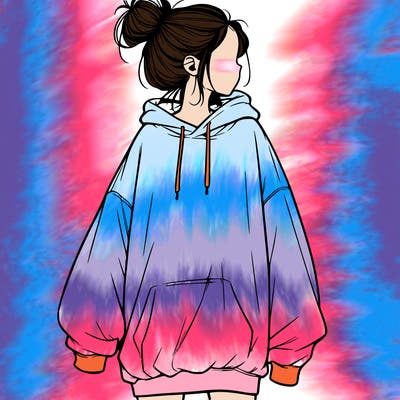 realistic girl with a oversized sweatshirt on and a bun