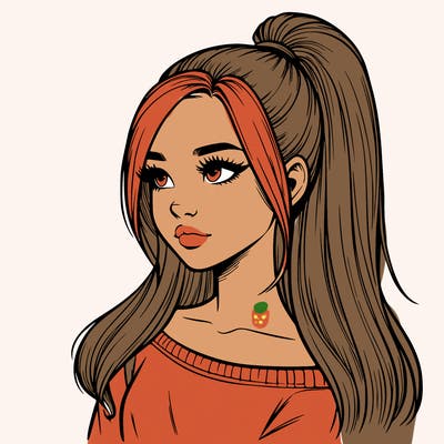 realistic girl with a high ponytail