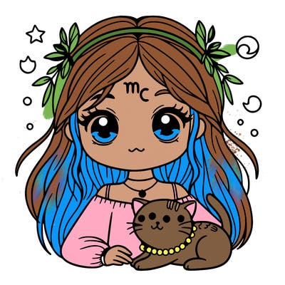 a pices girl with a pet cat with a virgo necklace