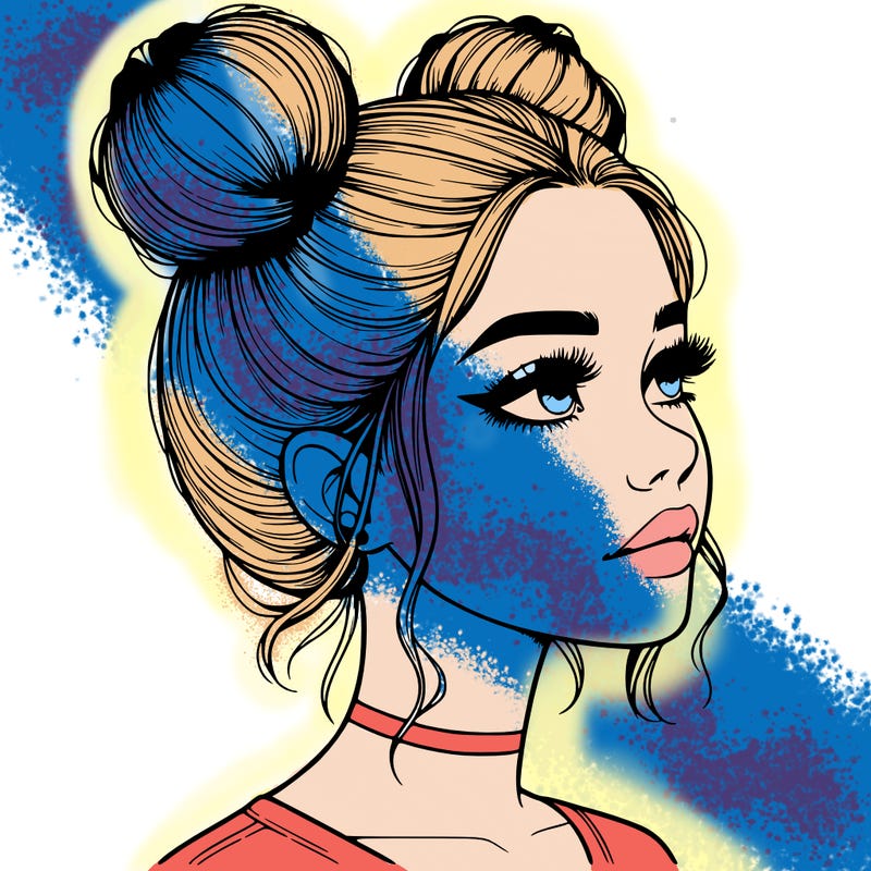 realistic girl with buns on the top of her head