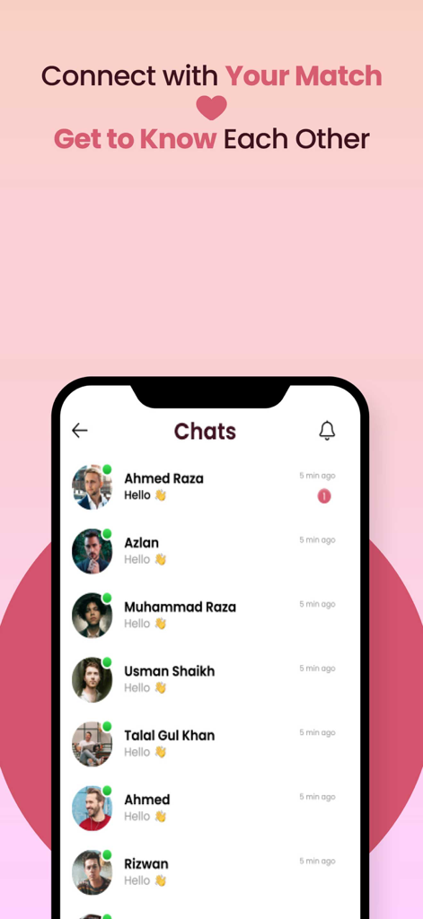 Shaadi.org.pk - RishtaPakistan - Uma interface de aplicativo móvel mostrando uma lista de chats ativos com potenciais correspondências de casamento na plataforma Shaadi.org.pk.