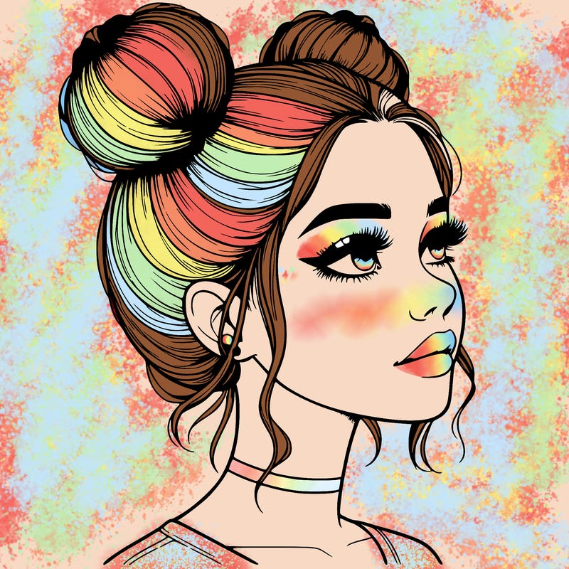 realistic girl with buns on the top of her head
