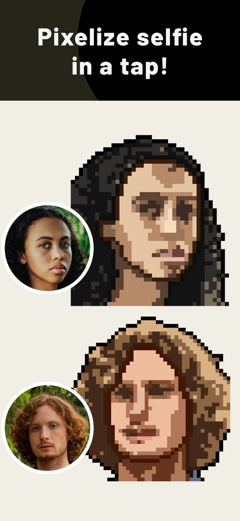 Comparaison montrant des photos de portrait réelles transformées en avatars en art pixel 8 bits