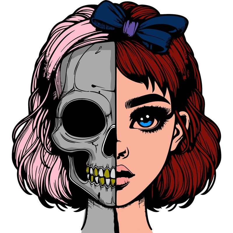 realistic girl with half skull mask