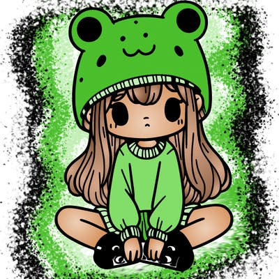 a girl wearing a frog hat and some frog socks