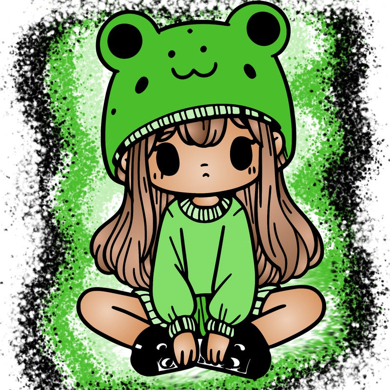 a girl wearing a frog hat and some frog socks