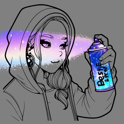 a realistic girl, spray painting