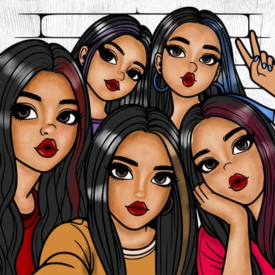 group of teen girls friends y2k up close in a selfie