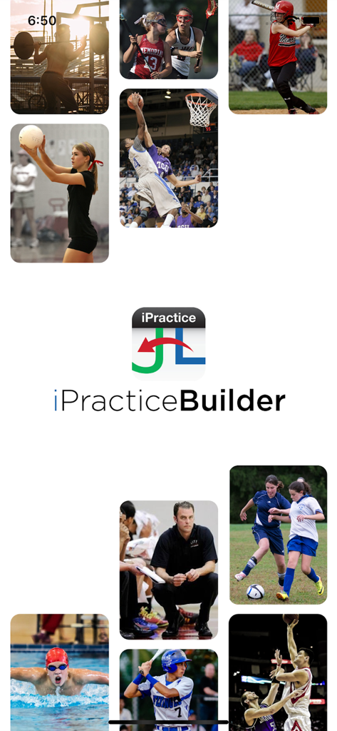 Collage of youth athletes in various sports including volleyball basketball and soccer around the iPracticeBuilder logo