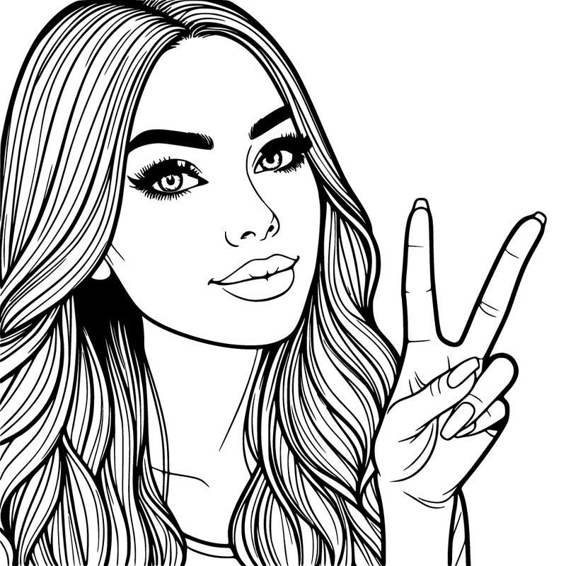 realistic woman posing with peace sign