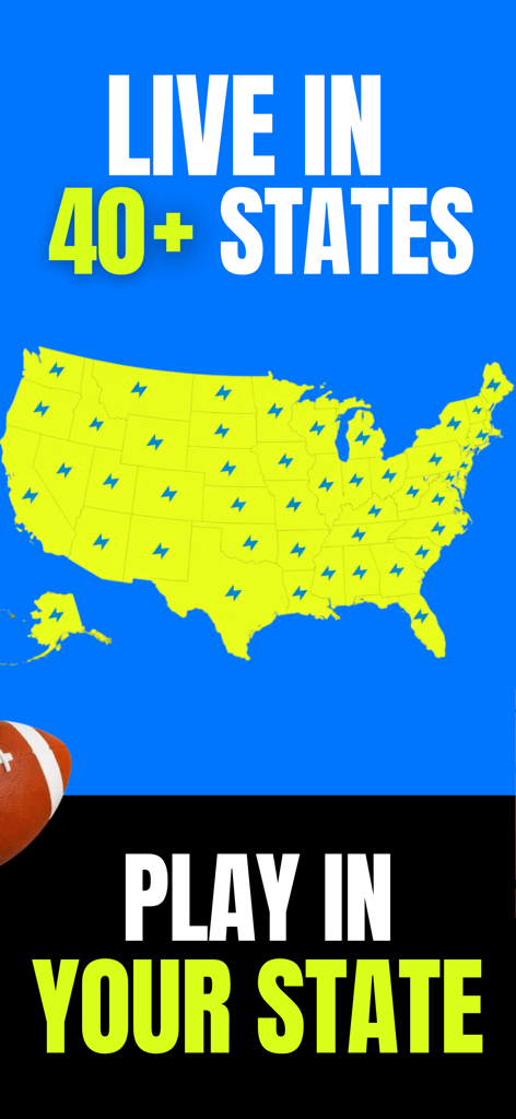 Thrillzz Fun Social Sportsbook - Mapa dos EUA destacando os mais de 40 estados onde o Thrillzz social sportsbook está ativo