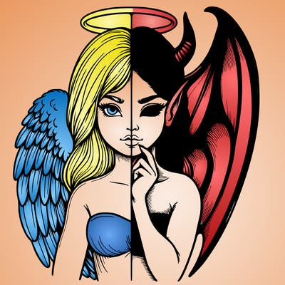 realistic angel half demon