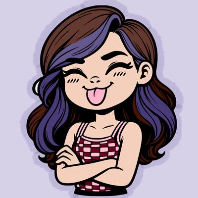 realistic girl crossing her arms and wearing a tank top with her tongue held out she has long hair