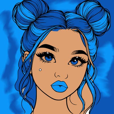 realistic girl with two buns on her hair and lips