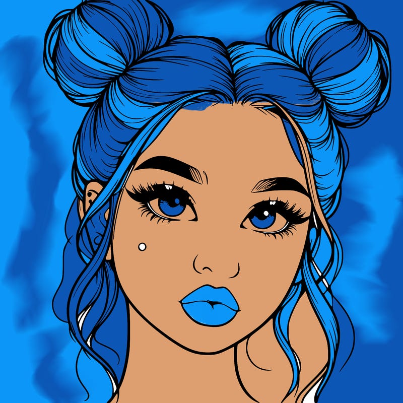 realistic girl with two buns on her hair and lips