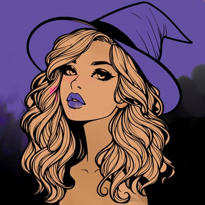 realistic witch girl with wavy hair and lips