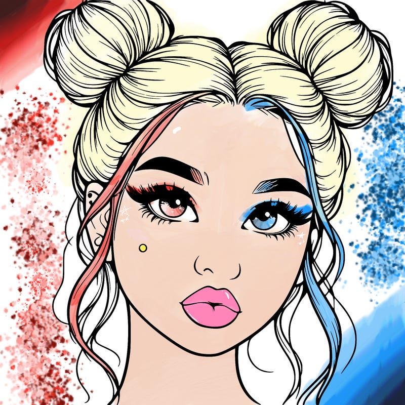 realistic girl with two buns on her hair and lips