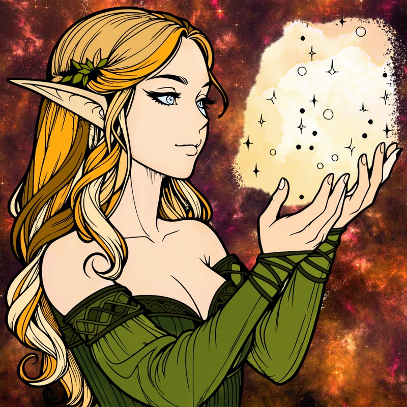 realistic elf girl doing magic