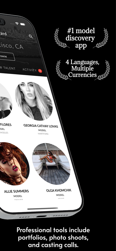 Pro Photo Shoot - Pro Photo Shoot app interface showcasing professional model portfolios and talent discovery features