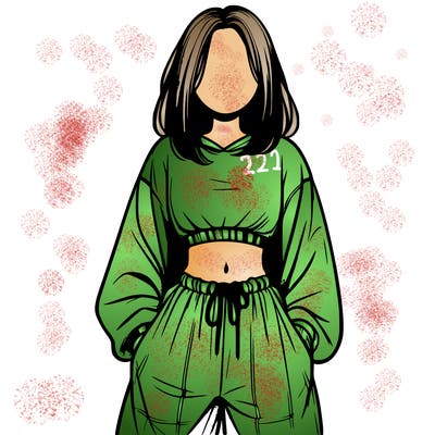 realistic girl faceless with baggy pants and a crop top