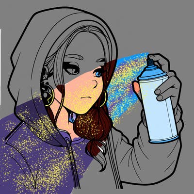 a realistic girl, spray painting