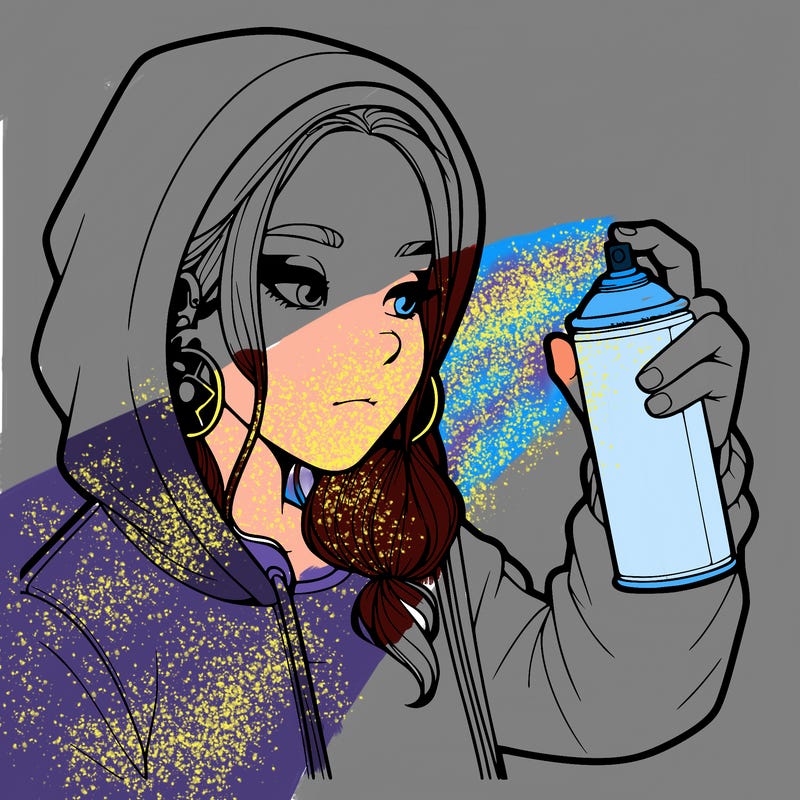 a realistic girl, spray painting