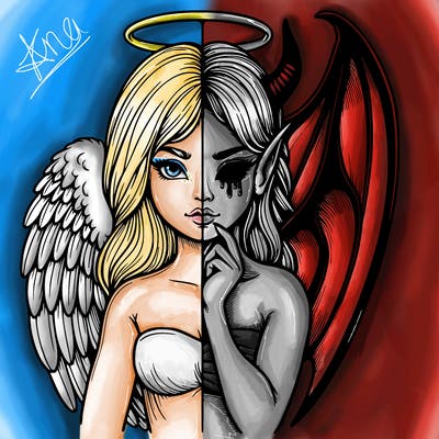 realistic angel half demon