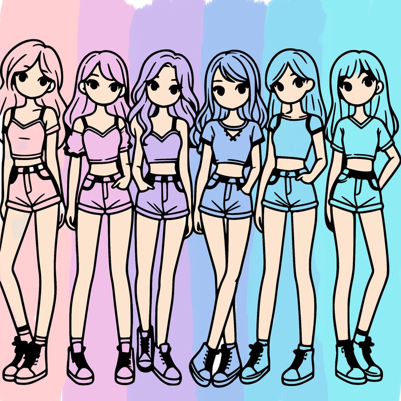 a group of girls wearing crop tops and shorts