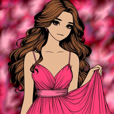 realistic girl in flowy silky prom dress