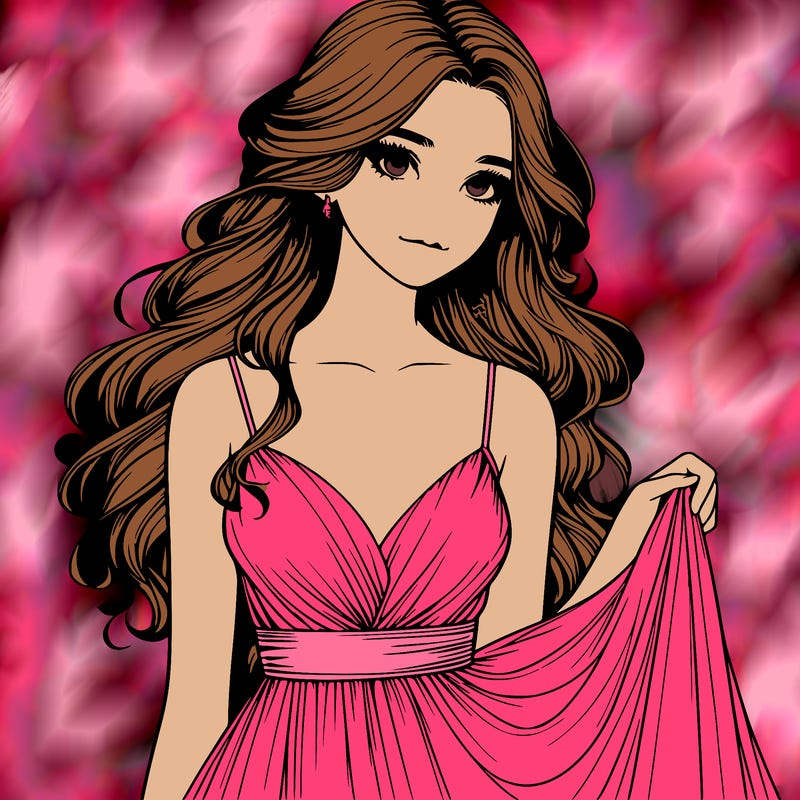 realistic girl in flowy silky prom dress