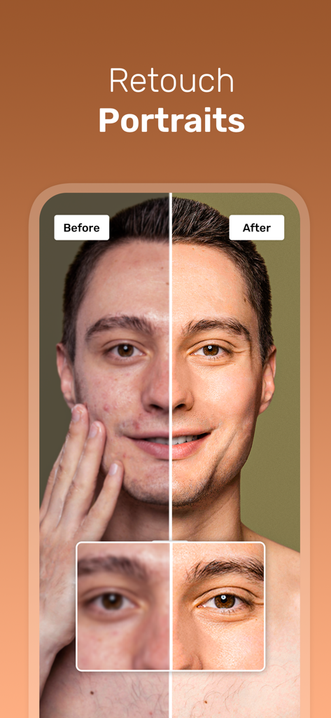 AI Enhancer -AI Photo Enhancer - A before and after comparison showing portrait retouching with AI photo enhancement for clearer skin and sharper facial features.