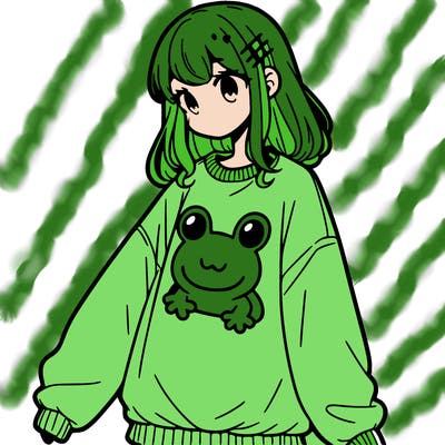 girl wearing frogging sweatshirt